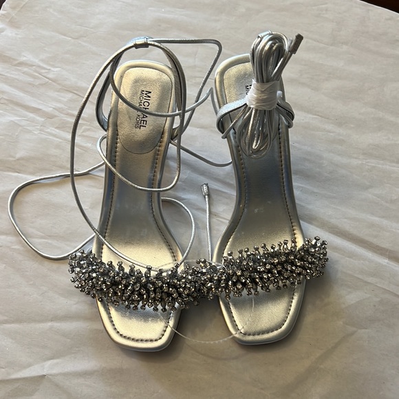 MICHAEL MICHAEL KORS Lucia Embellished Metallic Leather Sandal - Picture 10 of 13